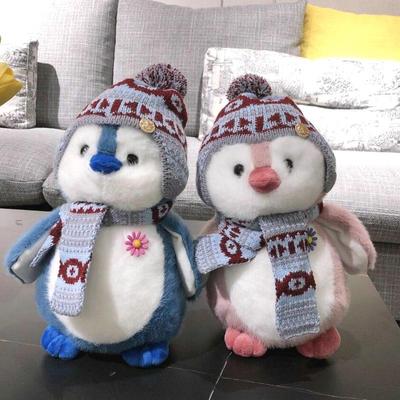 Милые пушистые плюшевые игрушки в виде пингвина, мягкие мультяшные животные, плюшевые игрушки, шарф, шапка, туалетная кукла-пингвин, игрушки для детей, рождественский подарок