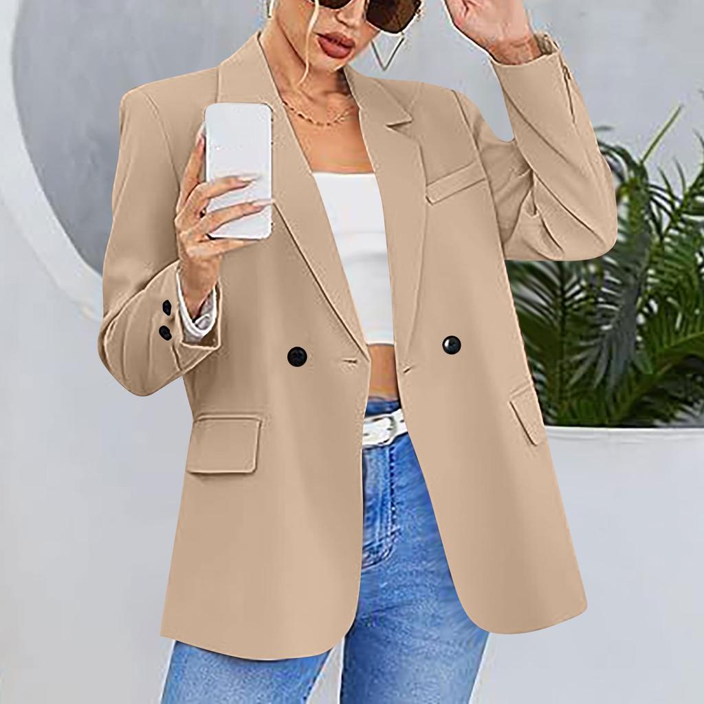 Women's Jacket Lapel Solid Color Button Decoration Slim Cardigan