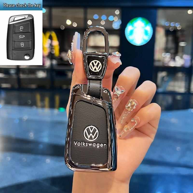 Чехол для ключей Volkswagen для Teramont, ID3, Tayron, ID4, Golf 8, Lamando - Металлическая и кожаная оболочка.