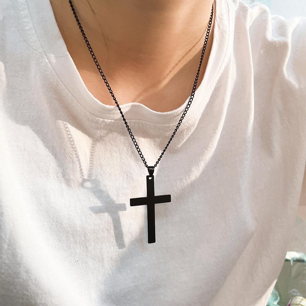 Gift Steel Color Metal Black Minimalism Clavicle Chains Cross Necklaces Necklaces Cross Pendant