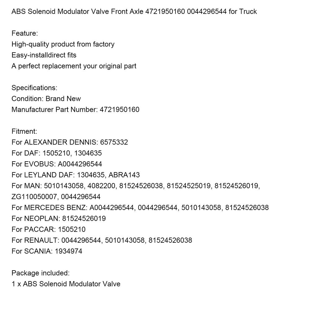 ABS Solenoid Modulator Valve Front Axle 4721950160 0044296544 for Truck