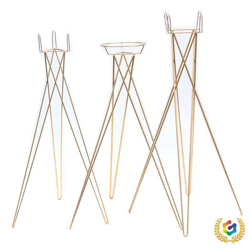 Gold Metal Flower Stand - Tripod Design for Flower Shops