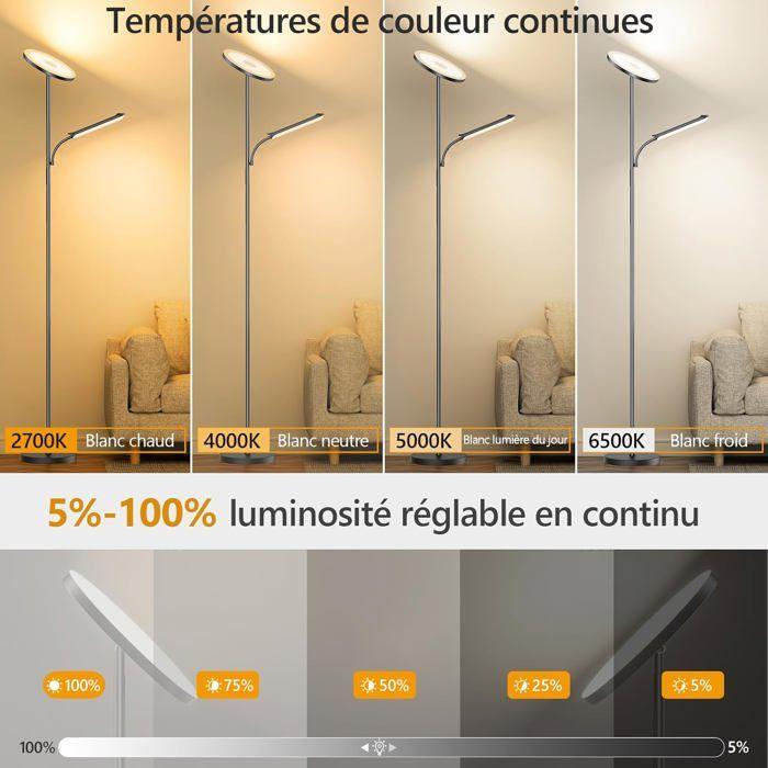 YICAIZI Lampadaire LED Dimmable 42W/4000LM avec Liseuse, Intensité Variable 2700-6500K, Télécommande et Contrôle Tactile