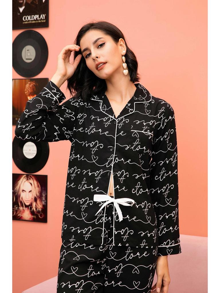 European and American Striped Cardigan Pajama Set - Women's Two-Piece Long Sleeve Top and Pants for Autumn and Winter