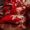 Длинноволокнистый хлопок плотностью 100, свадебная простыня и пододеяльник из четырех предметов, чистый хлопок, лоскутное одеяло с драконом и фениксом, красное стеганое одеяло, комплект из шести и десяти предметов