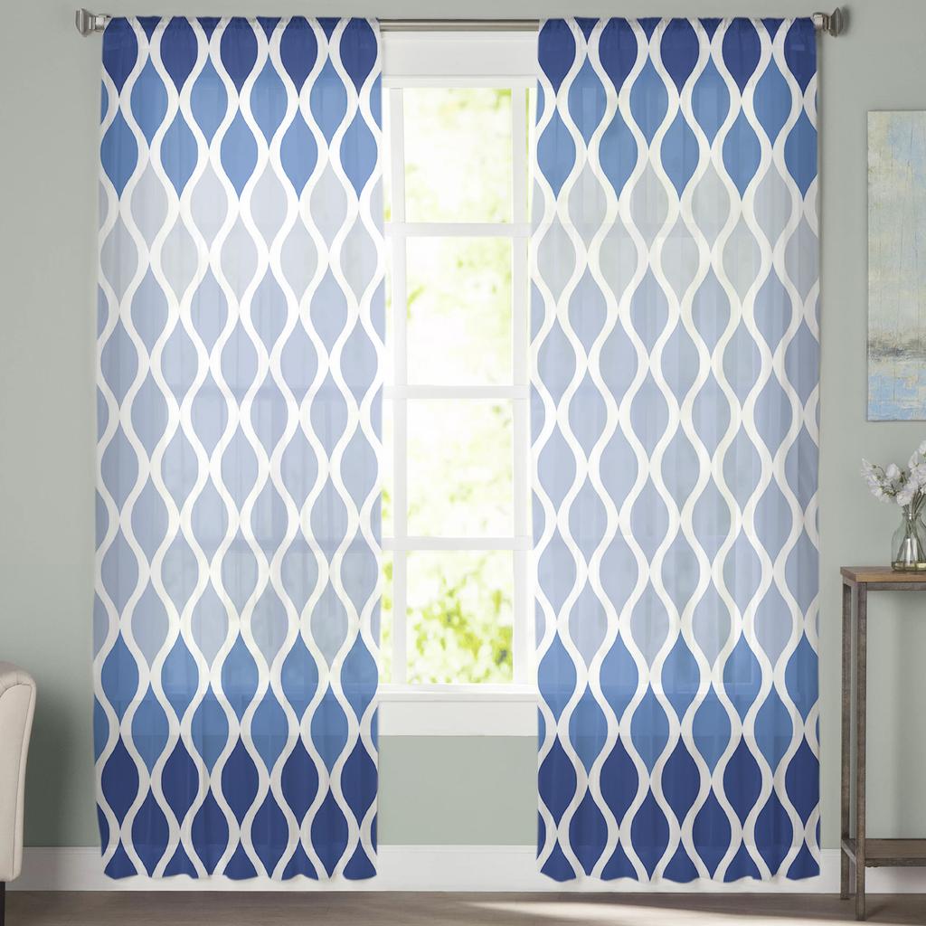 Марокканские текстурированные синие прозрачные шторы для гостиной, спальни, домашний декор, кухня, тюль для окон, вуаль, шторы