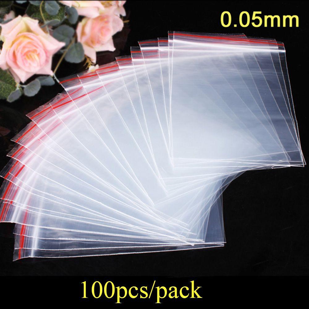 100 Pcs/pack Home Storage Self Adhesive PE Pouch Poly Clear Plastic Jewelry Zip Bags