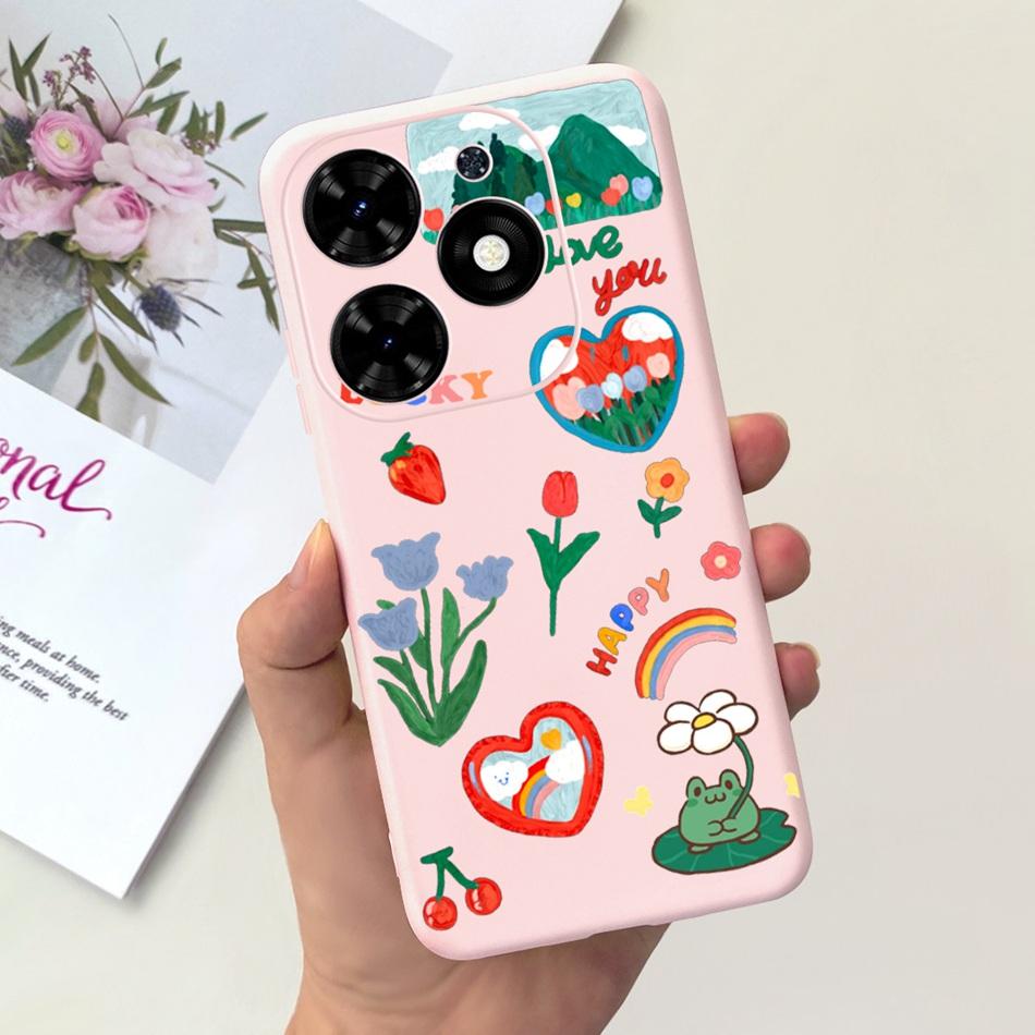 Чехол для Tecno Spark Go 2024 Милый Цветочный Узор Сердечки Конфетный Цвет Мягкий Силикон Тонкая Задняя Крышка Телефона Для Spark Go (2024) BG6
