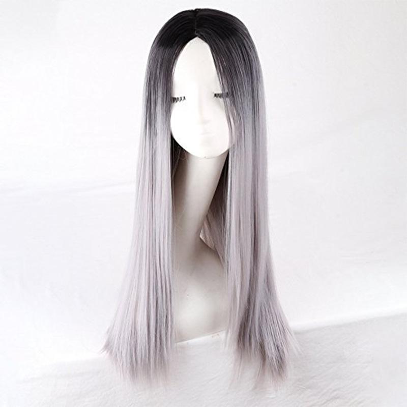 Synthetic Pink Long Straight Wig for Women Middle Part Wig with Dark Root Cosplay Party Halloween Lolita Heat Resistant