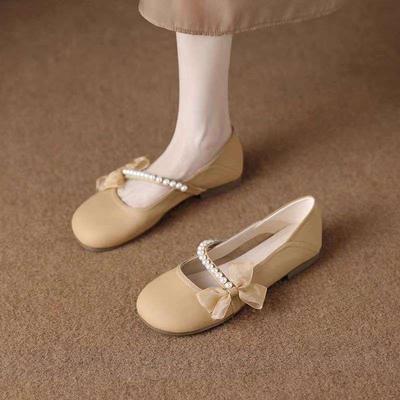 Французские туфли Мэри Джейн с жемчугом женские 2025 лето новые мягкая подошва туфли-бини вечерняя вечерний бриз плоская подошва с юбкой одинарные туфли