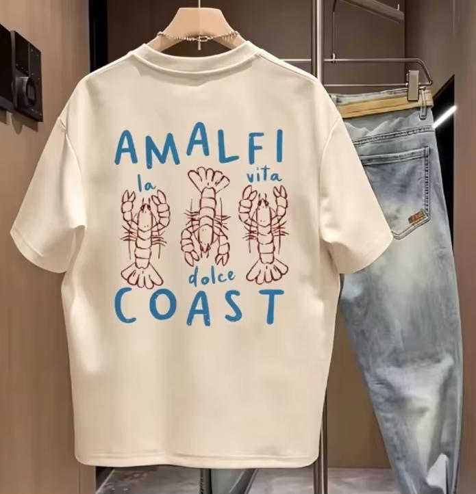 Coastal Lobster Pattern Printed Unisexs TShirt Casual Pure Cotton ShortSleeved Top Summer Unisexs And Unisexs Streetwear Top