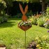 Easter Vintage Metal Rabbit Shaped Planter Garden Stake Rustic Bunny Silhouette Yard Decor with Patina Finish for Outdoor Garden Spring Flower Plants