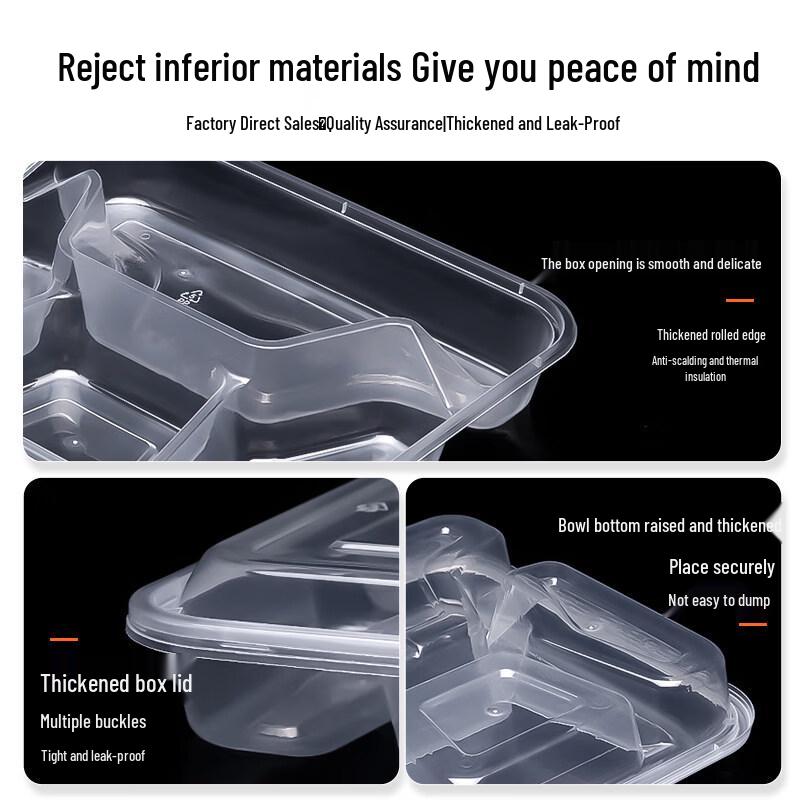 ZISIZ 1000ml Disposable 4-Compartment Plastic Lunch Box