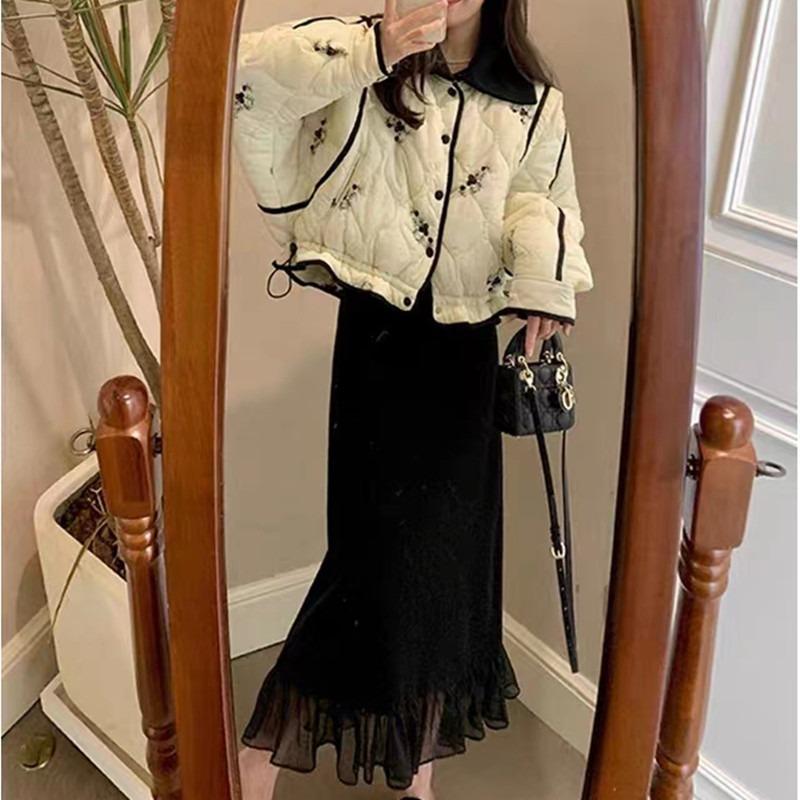 Юбка-бюстье средней длины из шерстяной трикотажной сетки с высокой талией на осень и зиму