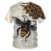 Men's Short Sleeves with Casual Bee Printing, 3D Printing Trend, Wide Array Personality, Round Neck, Short Sleeves, Summer Fashion