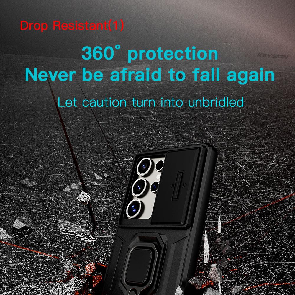KEYSION Противоударный чехол для Samsung S25 Ultra 5G Slide Camera Lens Защитное кольцо Подставка для телефона Задняя крышка для Galaxy S25+ Plus