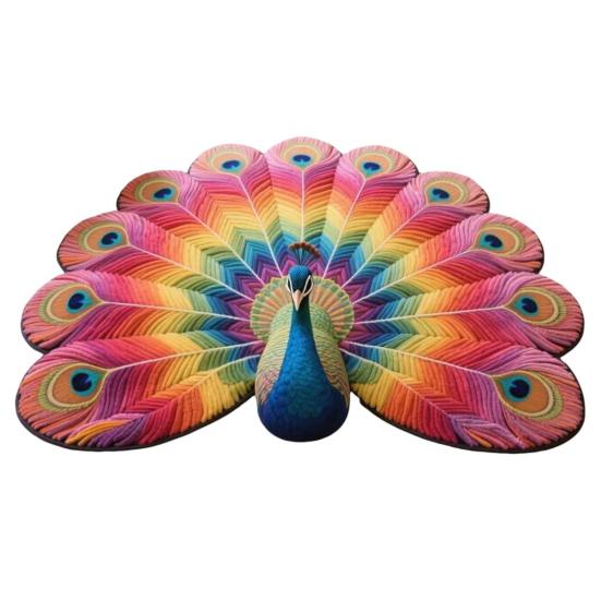 3D Peacock Pattern Plush Rug Non-Slip Backing Easy To Clean Various