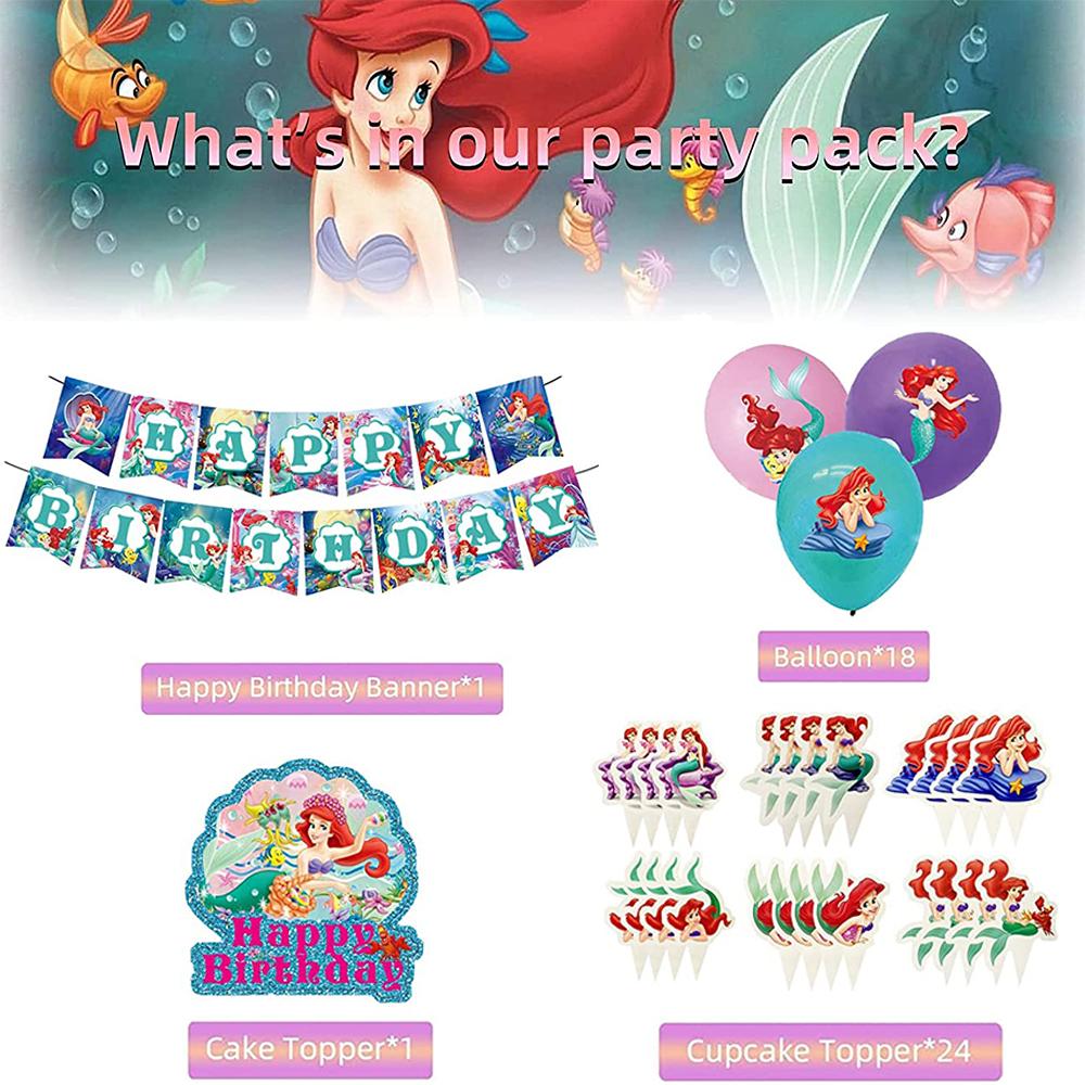 Mermaid Birthday Banner With Cupcake Topper+Balloons Birthday Party Decorations