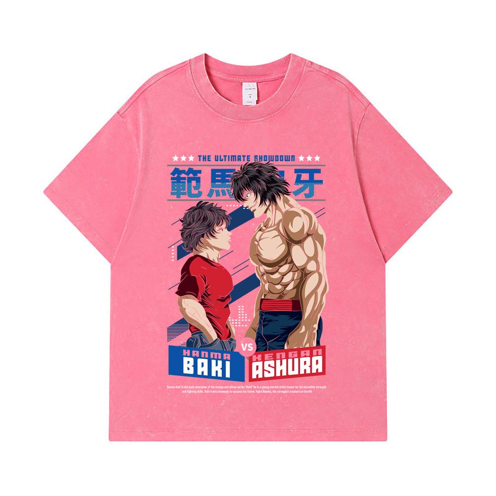 275 GSM Washed T-shirts 100% Cotton Baki V2 Baki Ashura Print Unisex Heavy Cotton T Shirt