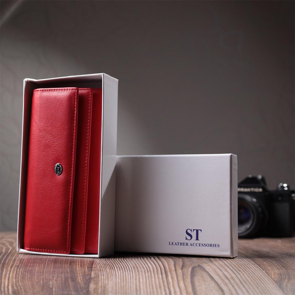 Roomy Women's Wallet with Two Flaps Made of Genuine Leather ST Leather 22695 Red