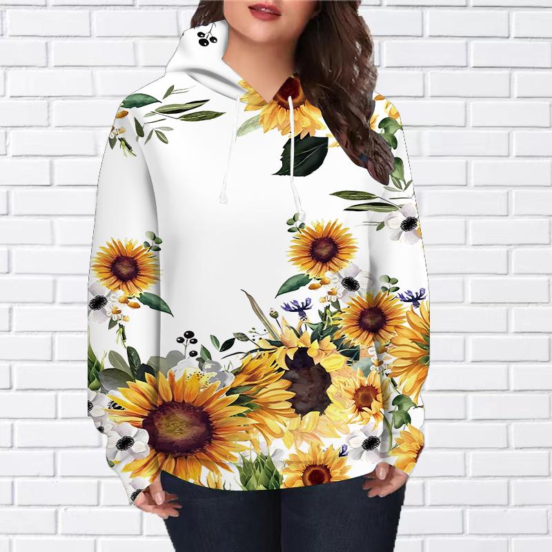 Autumn New 3D Blue Sky Sunflower Printed Thin Hoodie Casual Comfortable 3D Digital Printing Hoodie Women Couple Baseball Uniform