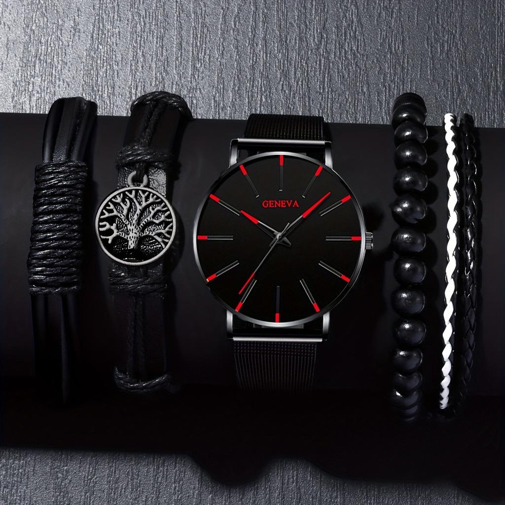 Набор аксессуаров для часов Geneva Мужские часы Часы с сетчатым ремешком Кварцевые часы