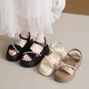 2025 Summer Beige Heeled Sandals Beach Shoes Black New Pearl Flat Low Comfort Clogs Girls Buckle Strap Fabric Rubber Scandals So