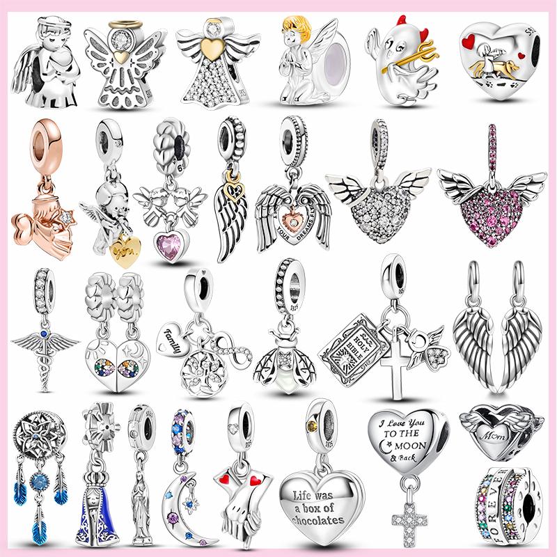 925 Sterling Silver Angel God Of Love Charms Wing Beads Diy For Original Pendant Bracelets Feather Jewelry For Women Gift