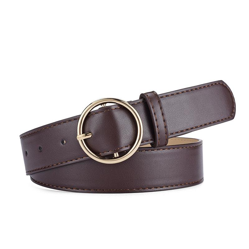 Round Buckle PU Leather Belt Women's Jeans All-match Decorative Belt