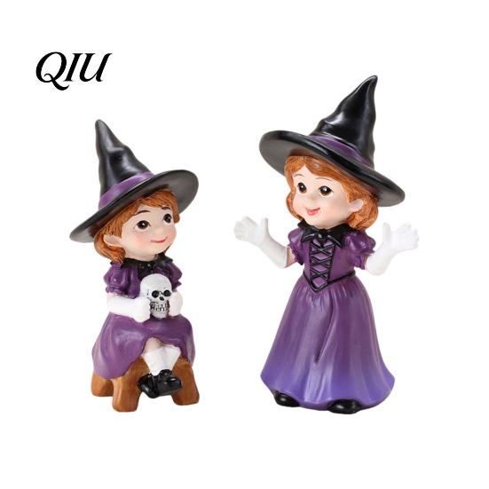 Small Witch Craft 2PCS Purple Statues, Resin Halloween Ornaments, Miniature Spooky Scenes Cute Figurines, for Home Desktop Decoration Scene