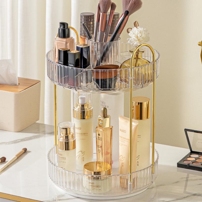 Rotating Vanity Organizer: Multifunctional Cosmetic Shelf for Lipsticks & Brushes