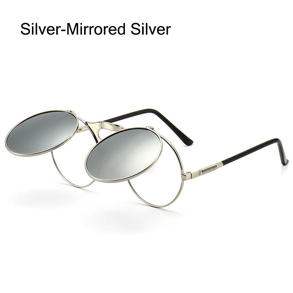 Ретро Очки-флип раунд Мужские Женские Металлические Стиль Стимпанк Солнцезащитные очки Мужские Женские Двойные Круглые Прозрачные Линзы Очки