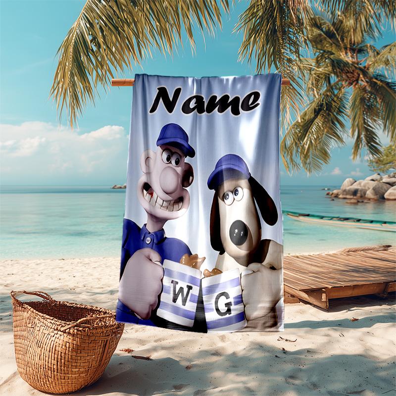 Personalized customized proof beach towel with Wallace and Gromit pattern - soft, absorbent,quick-drying,perfect swimming,camping&bathing
