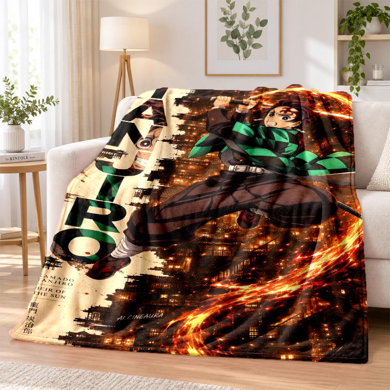 Demon Slayer Flannel Throw Blanket Soft Warm Cozy For Sofa Bed Indoor Home Bedroom Use