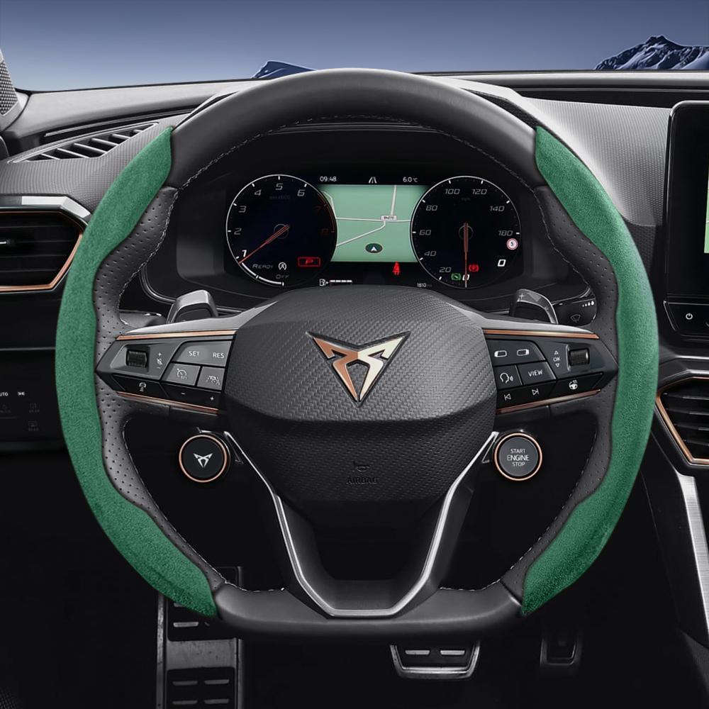 vcxja9 Suitable for Cupra Sports Suede Steering Wheel Cover with Split Snap-On Design for Models Such as Formentor, Leon Sportstourer, Born, Ateca,