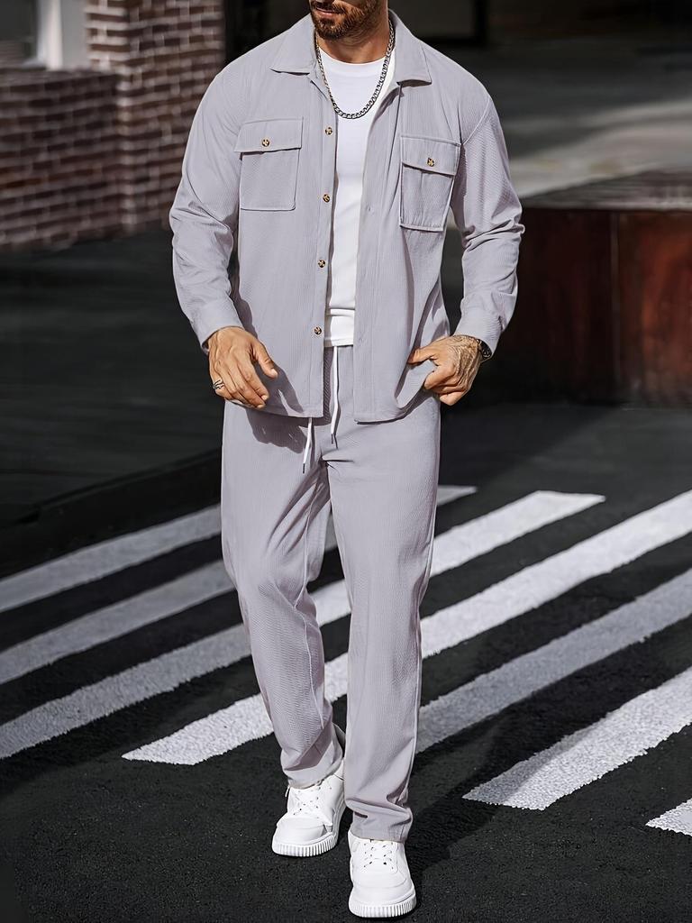 Men's Casual Long-Sleeve Shirt and Pants Set - Spring/Autumn Collection