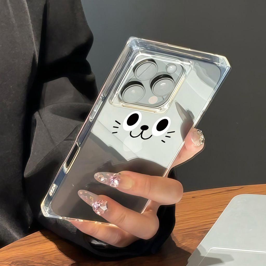 Прозрачный квадратный чехол-накладка для iPhone 14 Pro Max 11 16 ProMax 15 Plus 13 12, защита от окисления, гладкий чехол с рисунком кошечки
