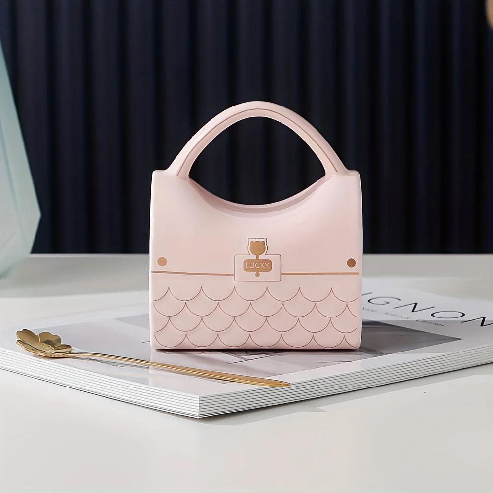 Кружка в форме сумки с ложкой Дизайн сумочки Керамические кружки Офисная домашняя кофейная чашка Десертная чашка для послеобеденного чая Посуда для напитков Изысканные подарки