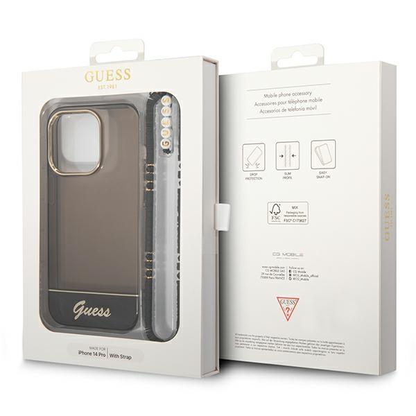 Etui do iPhone 14 Pro Guess Czarny Translucent Pearl Strap