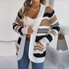 Женский осенне-зимний повседневный свитер в контрастную полоску с карманом и длинным рукавом, кардиган, пальто