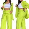 2024 Women's Elegant Solid Color Suit with Slit Sleeve Lapel and Straight-Leg Pants