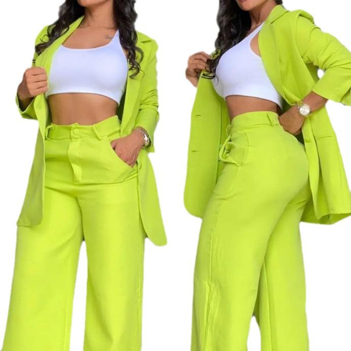 2024 Women's Elegant Solid Color Suit with Slit Sleeve Lapel and Straight-Leg Pants