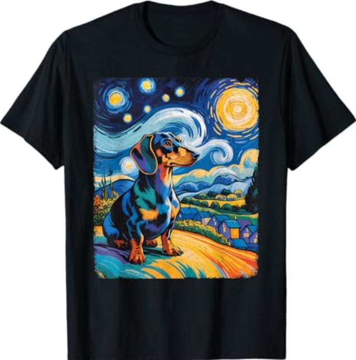 Dachshund Starry Sky Van Gogh Style Sky Art Wiener Dog T-Shirt