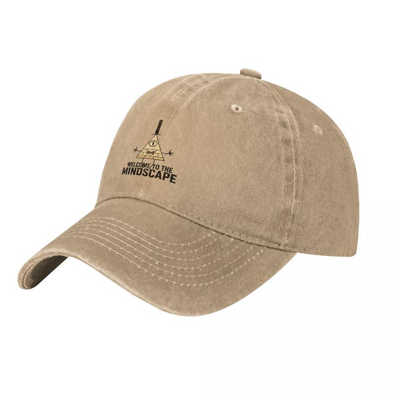 Welcome To The Mindscape Triangle Logo Washed Cotton Baseball Cap Adjustable Fit Unisex Design Black Color Fabric Hat