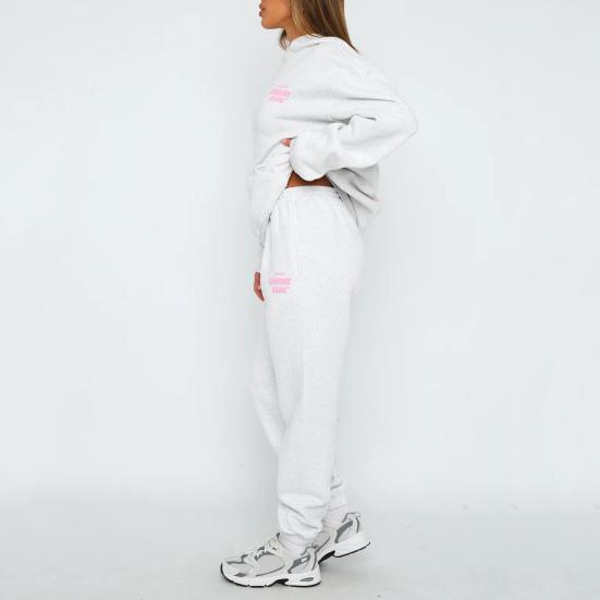 2 шт./комплект женский топ брюки комплект с капюшоном длинный рукав эластичные манжеты толстовка с капюшоном буквенный принт эластичный