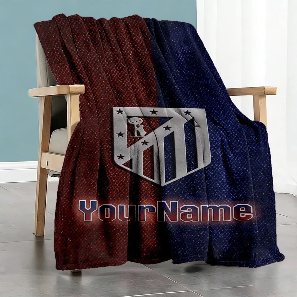 Atletico Madrid Customize Text Blanket Gift Customizable Blanket Comfortable Perfect for Office Chair Nap Livingroom Picnics Four Seasons Universal