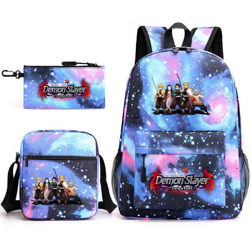 New Schoolbag Animation Three-piece Set Heat Transfer Schoolbag Small Shoulder Pencil Bag Primary and Secondary School Students Backpack