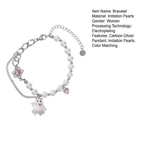Женский браслет с подвеской в виде мультяшного привидения, искусственный жемчуг, подходящий по цвету, регулируемый, с удлиненной цепочкой, подарок на Хэллоуин, наручные украшения