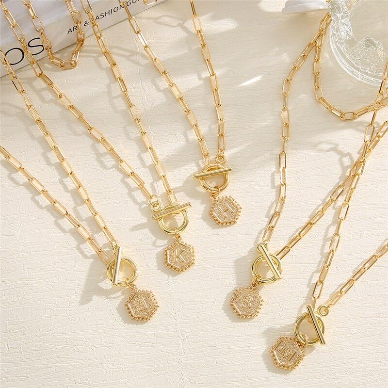 17KM Trendy Gold Initial Letter Necklaces For Women Fashion A-Z Alphabet Pendant Necklace Multilayer Chain Birthday Jewelry Gift