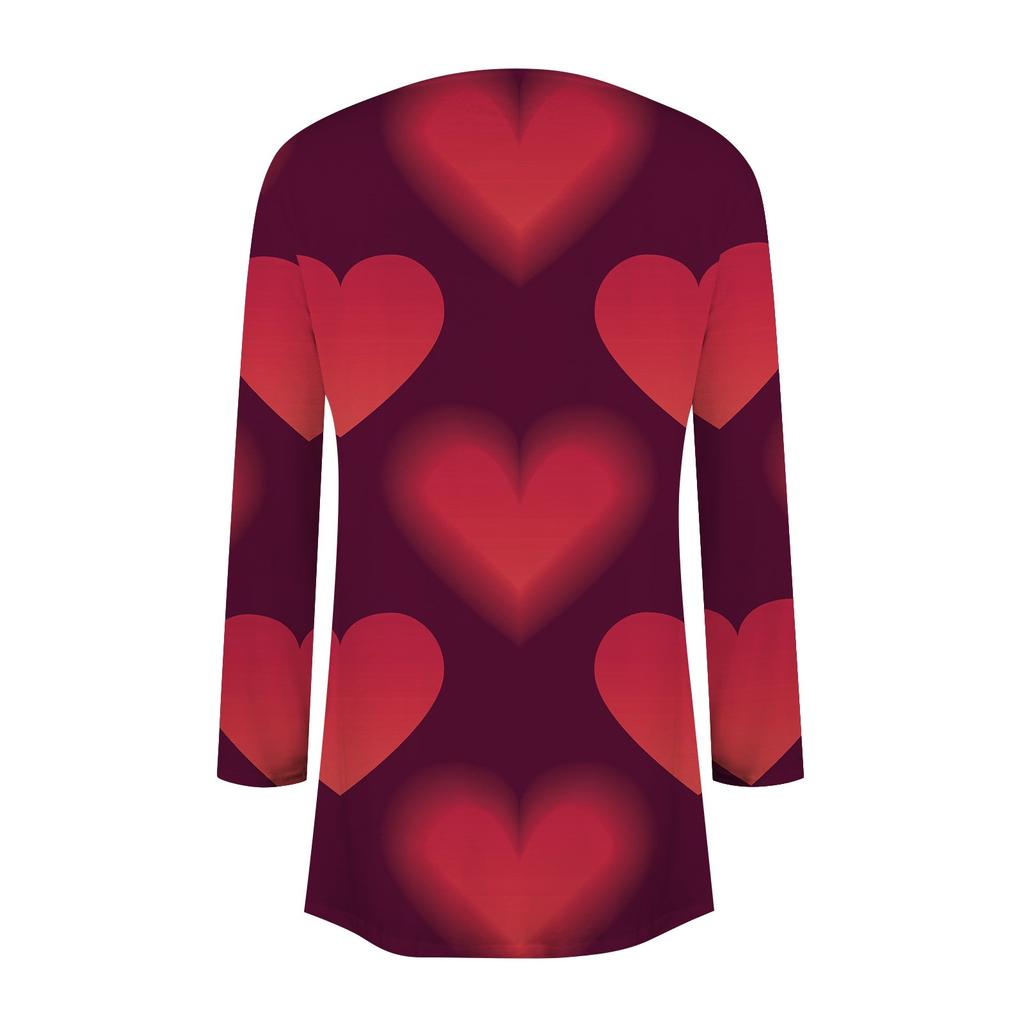 Женский повседневный кардиган с длинными рукавами и принтом ко Дню святого Валентина без карманов, верхнее пальто